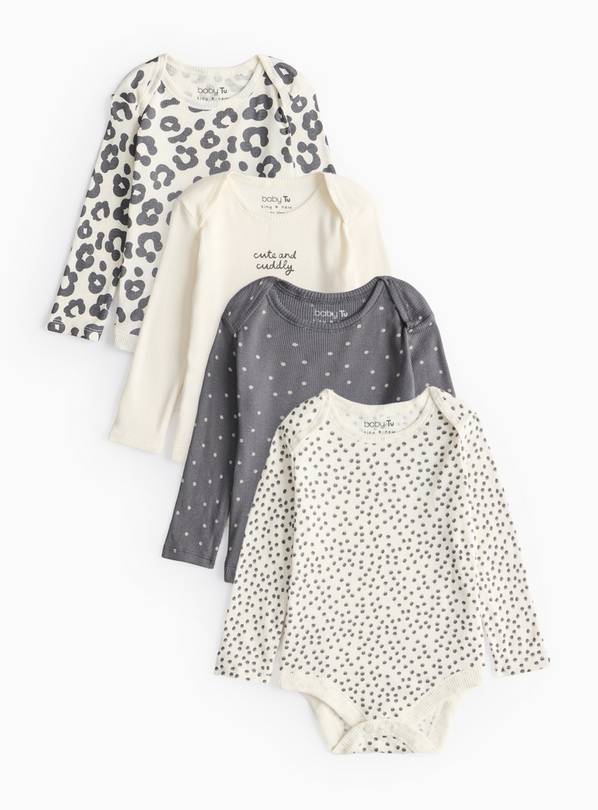 Mono Leopard Printed Bodysuits 4 Pack 9-12 months